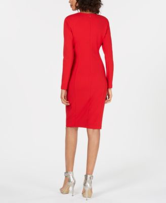 Long Sleeve Red Sheath Dress